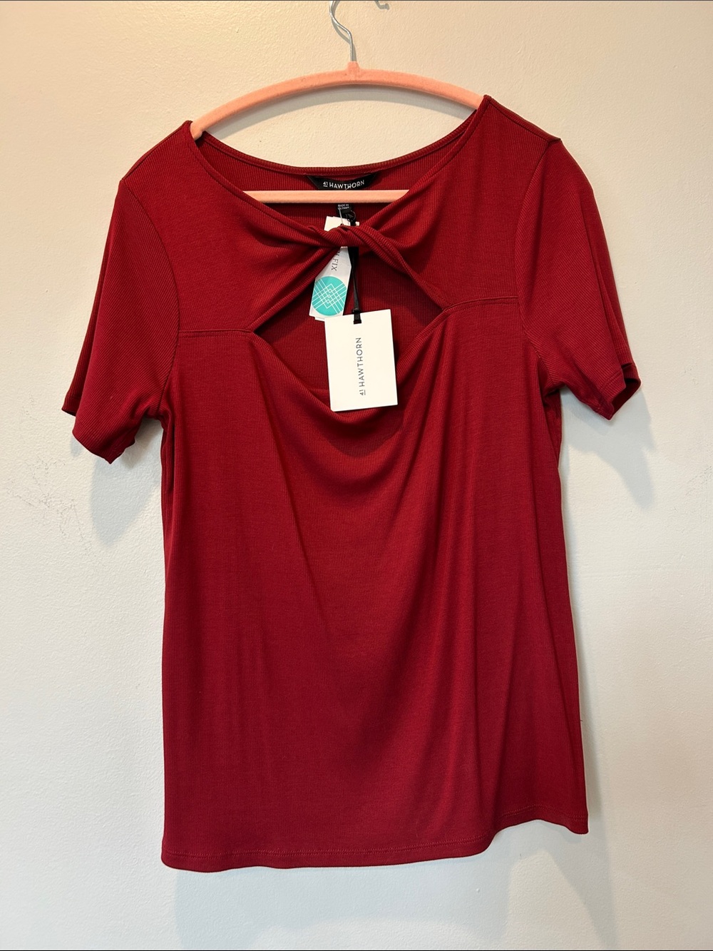 41 Hawthorn Burgundy Short Sleeve Knot-Front Tee
